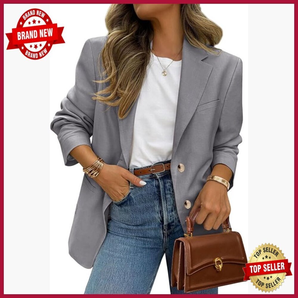 Long Sleeve Blazer Notch Lapel Open Front Fitted Work Jacket Pockets
